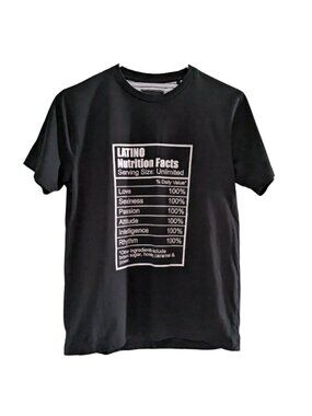 Denim & Flower Latino Nutrition Facts Graphic T-Shirt, Black White, Size Medium